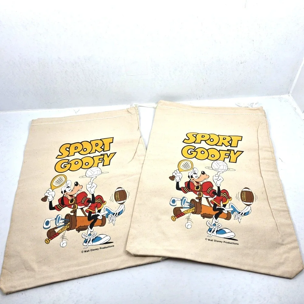 Vintage Sporty Goofy Set of 2 Canvas Bag With Drawstring Walt Disney 12